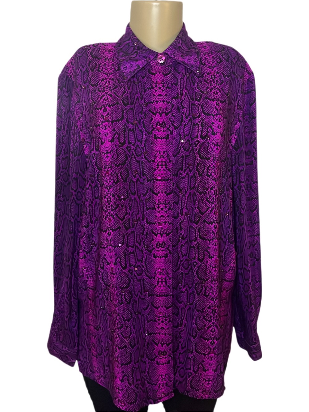 Vintage Diane Gilman Bejeweled Purple Snakeskin Print Blouse